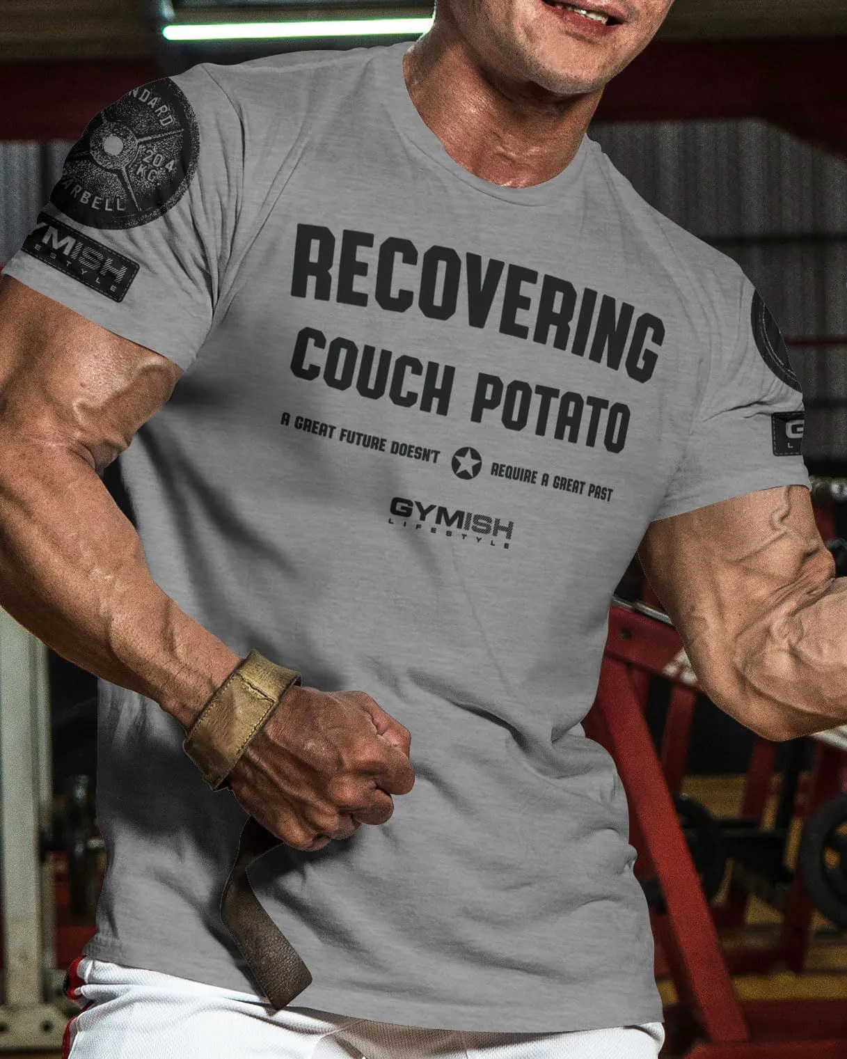 030. Recovering Couch Potato Funny Motivational Workout Gym T-Shirt for Men