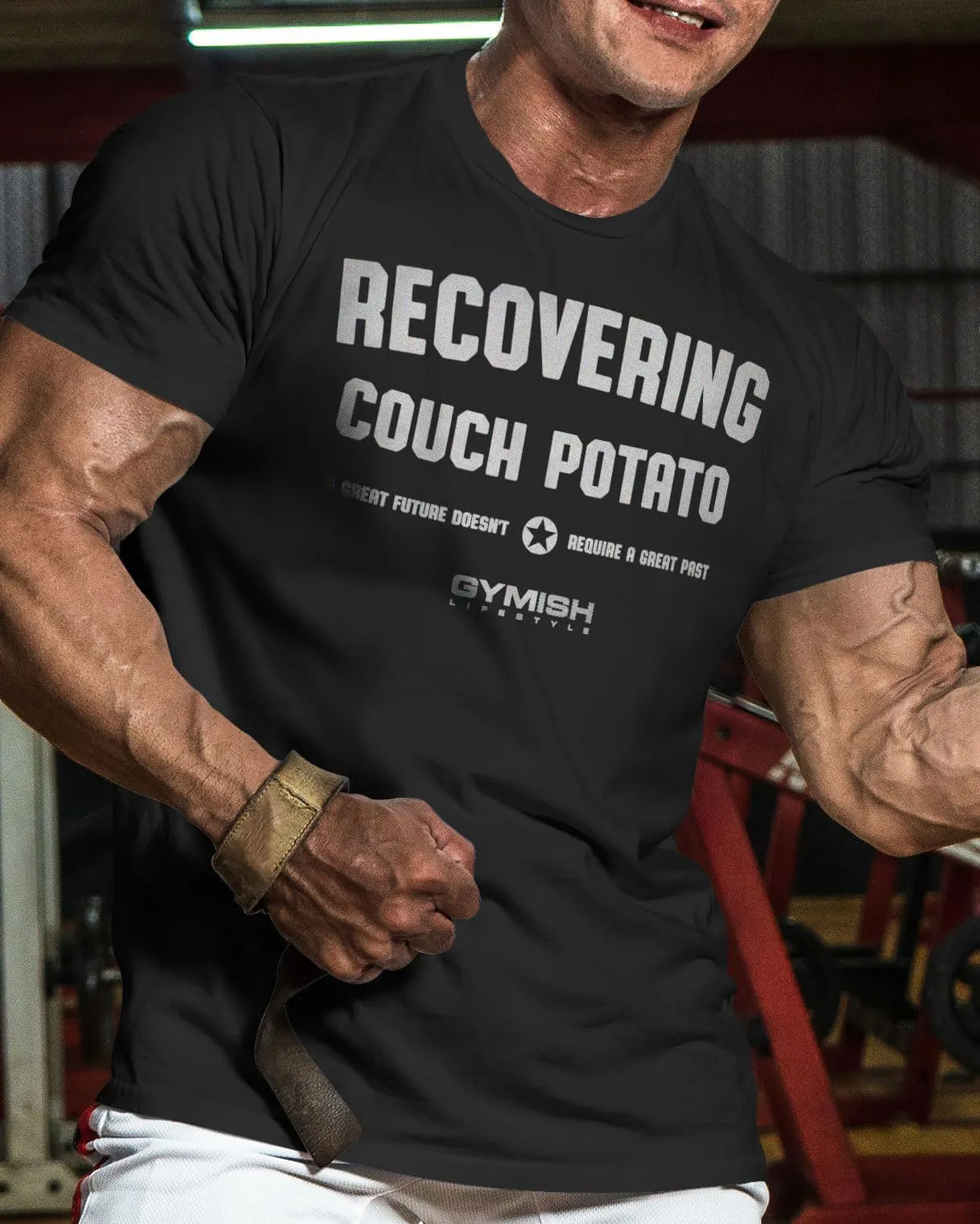 030. Recovering Couch Potato Funny Motivational Workout Gym T-Shirt for Men