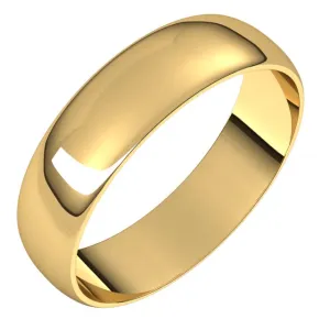 10K Yellow Gold Half Round Ultra-Light Wedding Band, 5 mm Wide