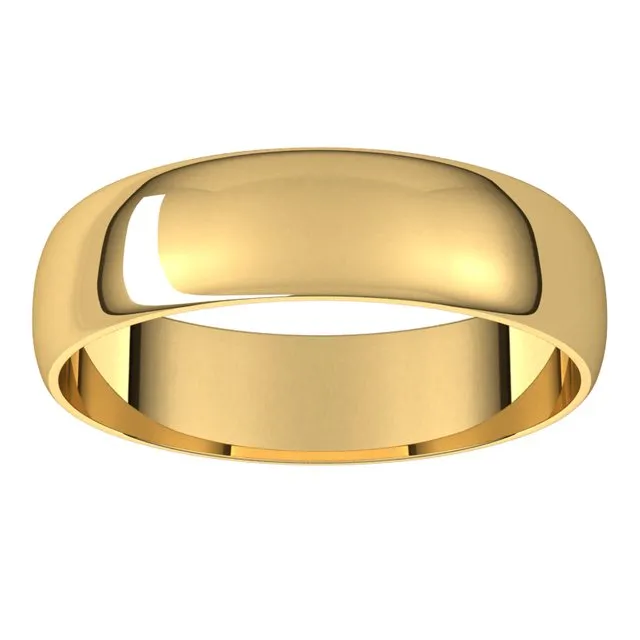 18K Yellow Gold Half Round Ultra-Light Wedding Band, 5 mm Wide