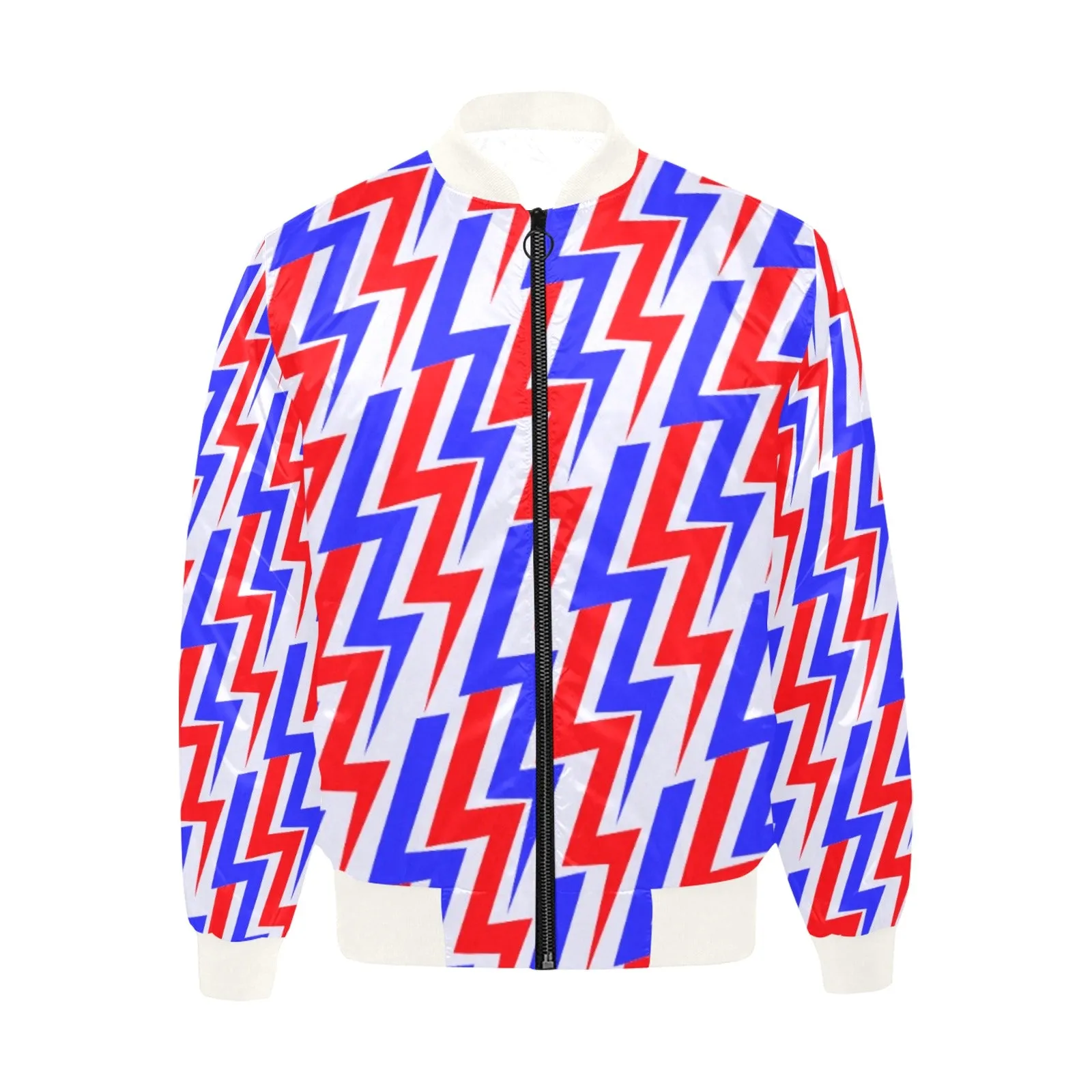 Electric Thunderbolt Pattern Quilted Bomber Jacket (White)