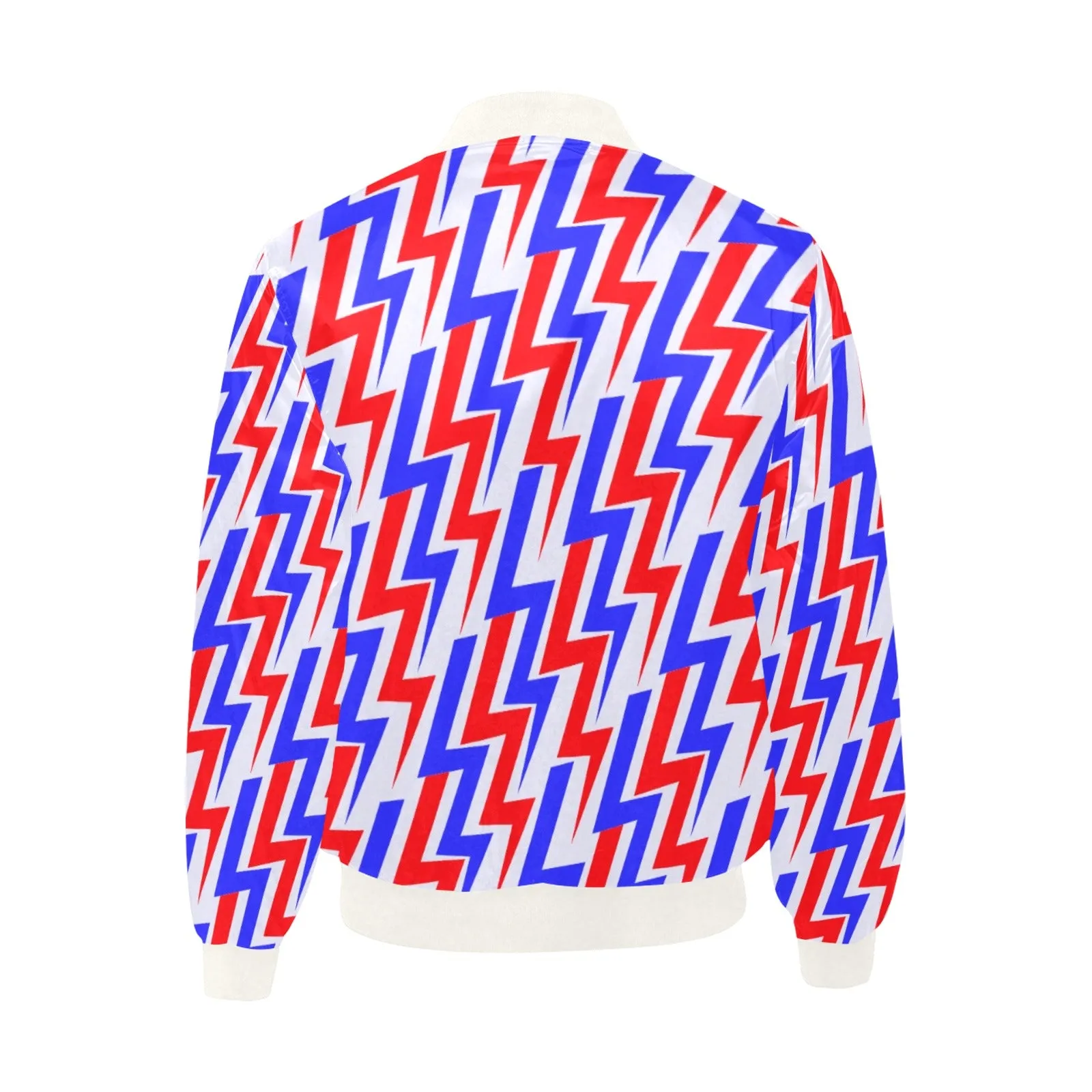 Electric Thunderbolt Pattern Quilted Bomber Jacket (White)