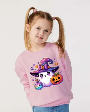 Kids Cute Witch Ghost Halloween Sweatshirt