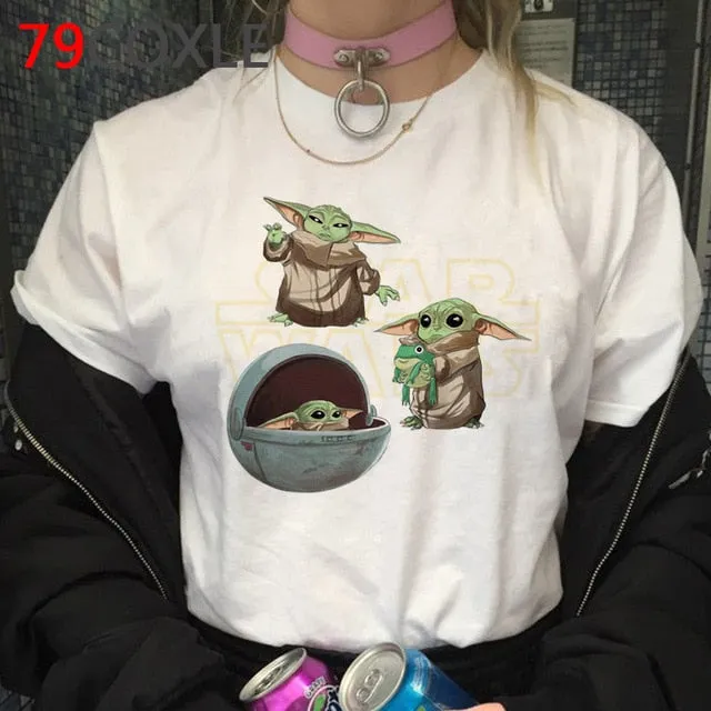 Lovely Baby Yoda T Shirt Men Star Wars Mandalorian T-Shirt Funny Cartoon The Child Yoda Cute Tshirt Hip Hop Top Tees Male