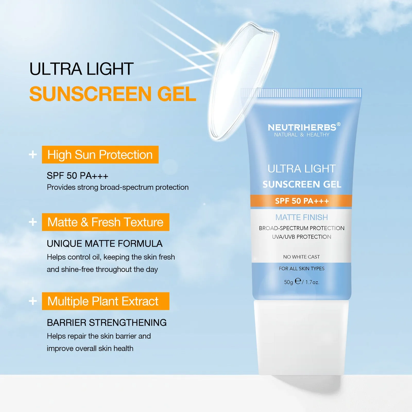 Private Label & Wholesale Ultra Light Sunscreen Gel SPF 50 PA   