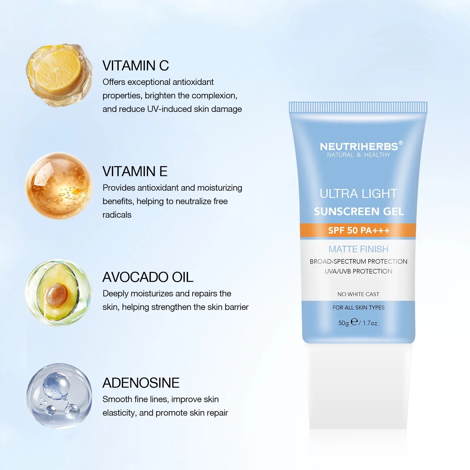 Private Label & Wholesale Ultra Light Sunscreen Gel SPF 50 PA   