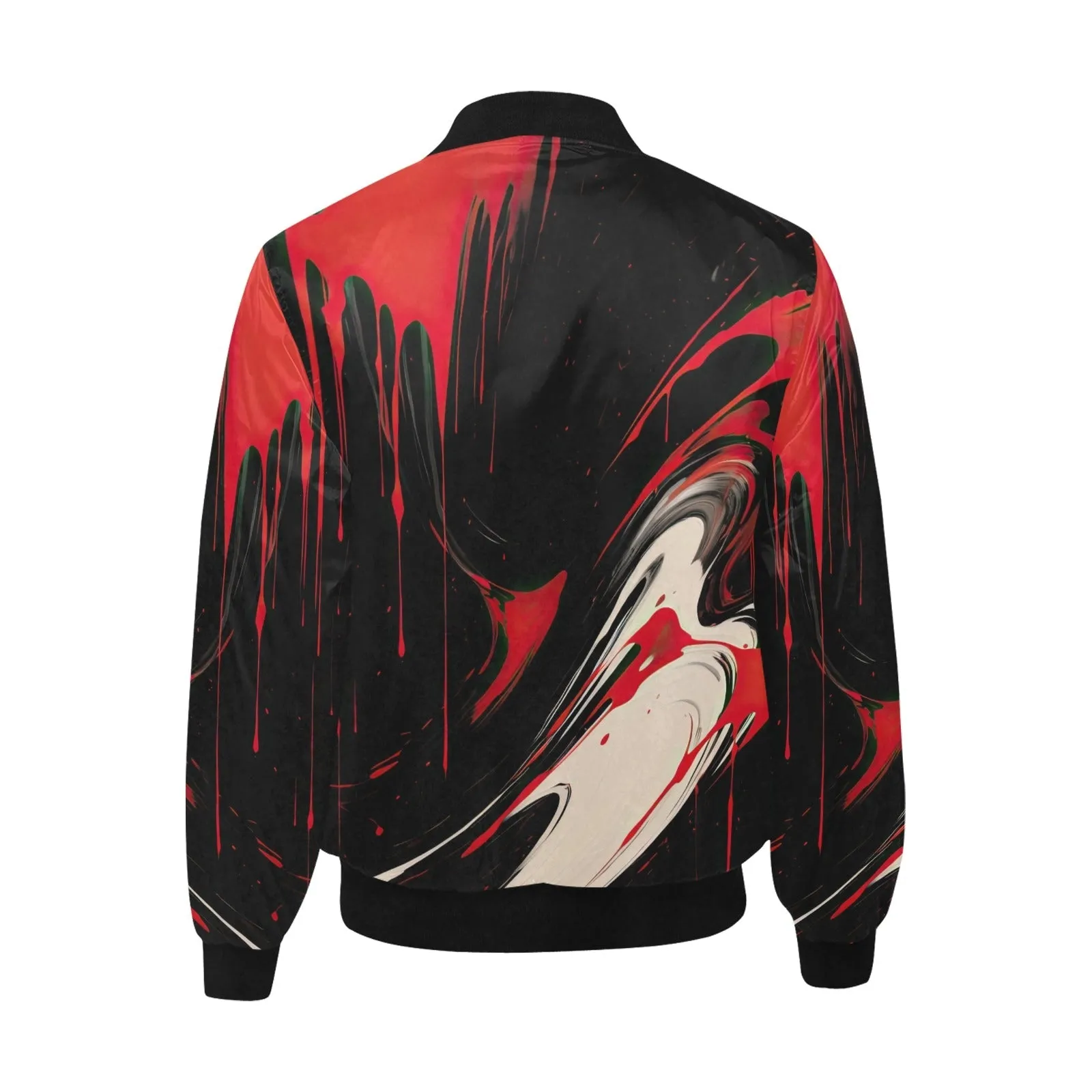 Red & White Abstract Quilted Bomber Jacket