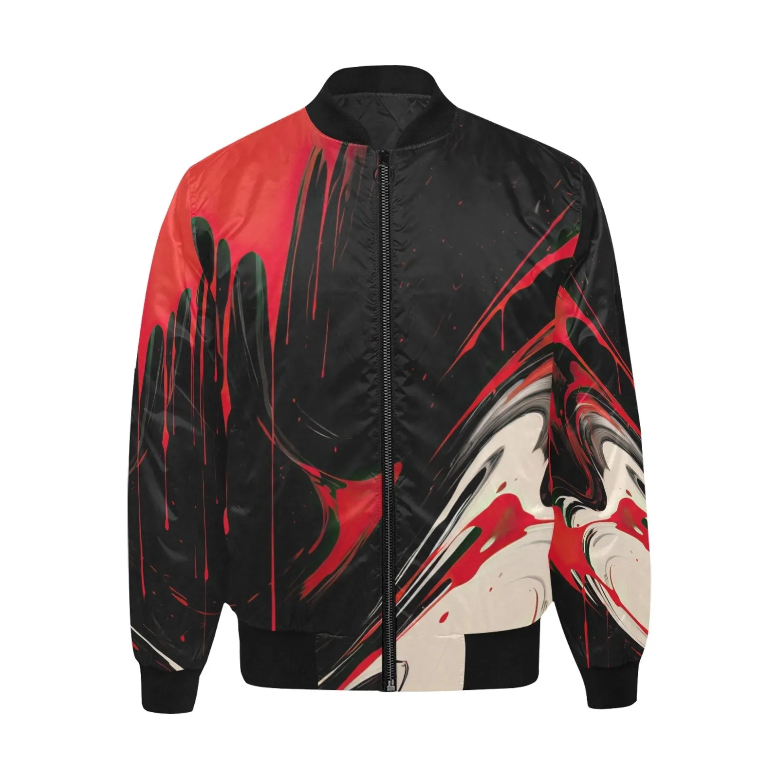 Red & White Japanese Abstract with Geisha Quilted Bomber Jacket