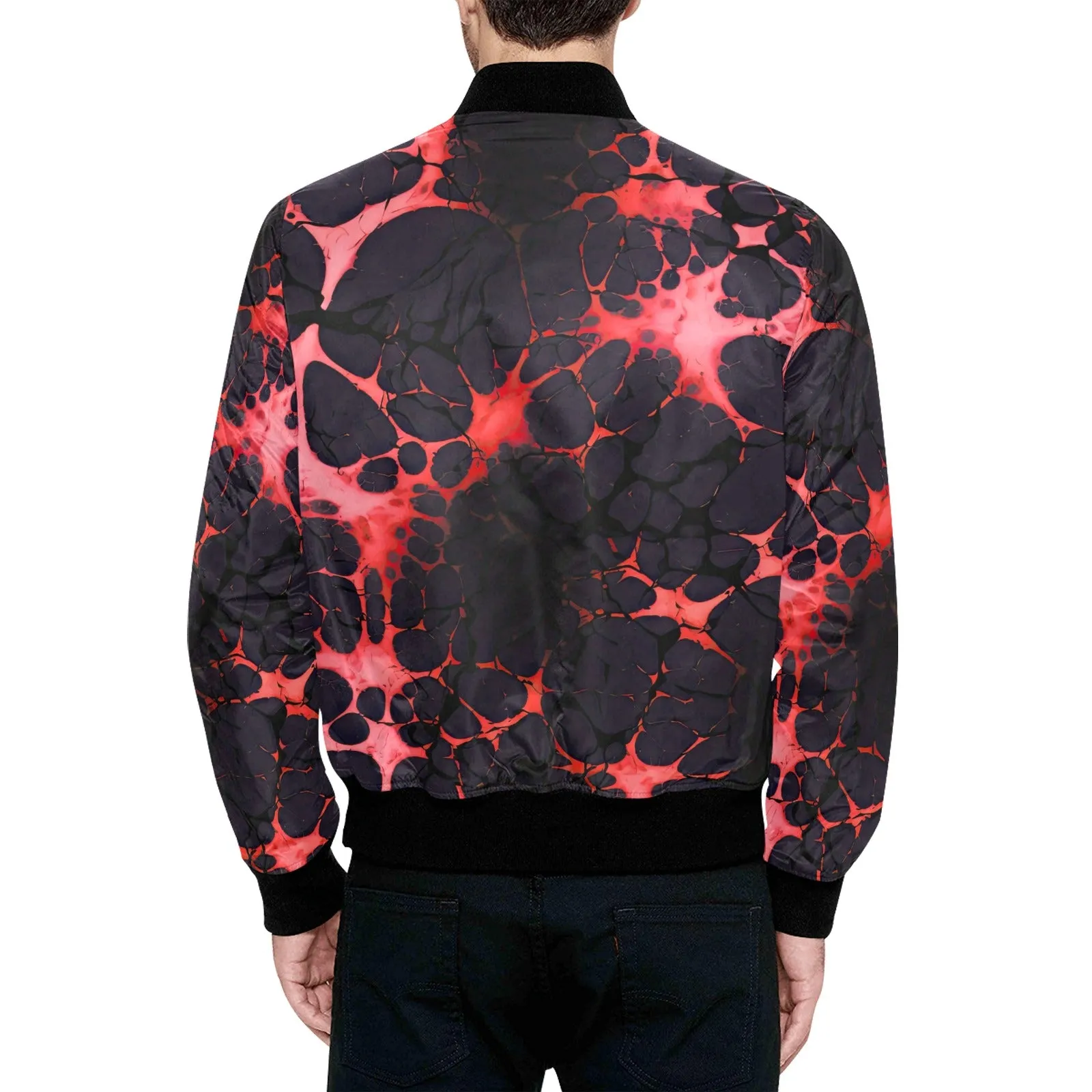 Red Ink Splatter Quilted Bomber Jacket