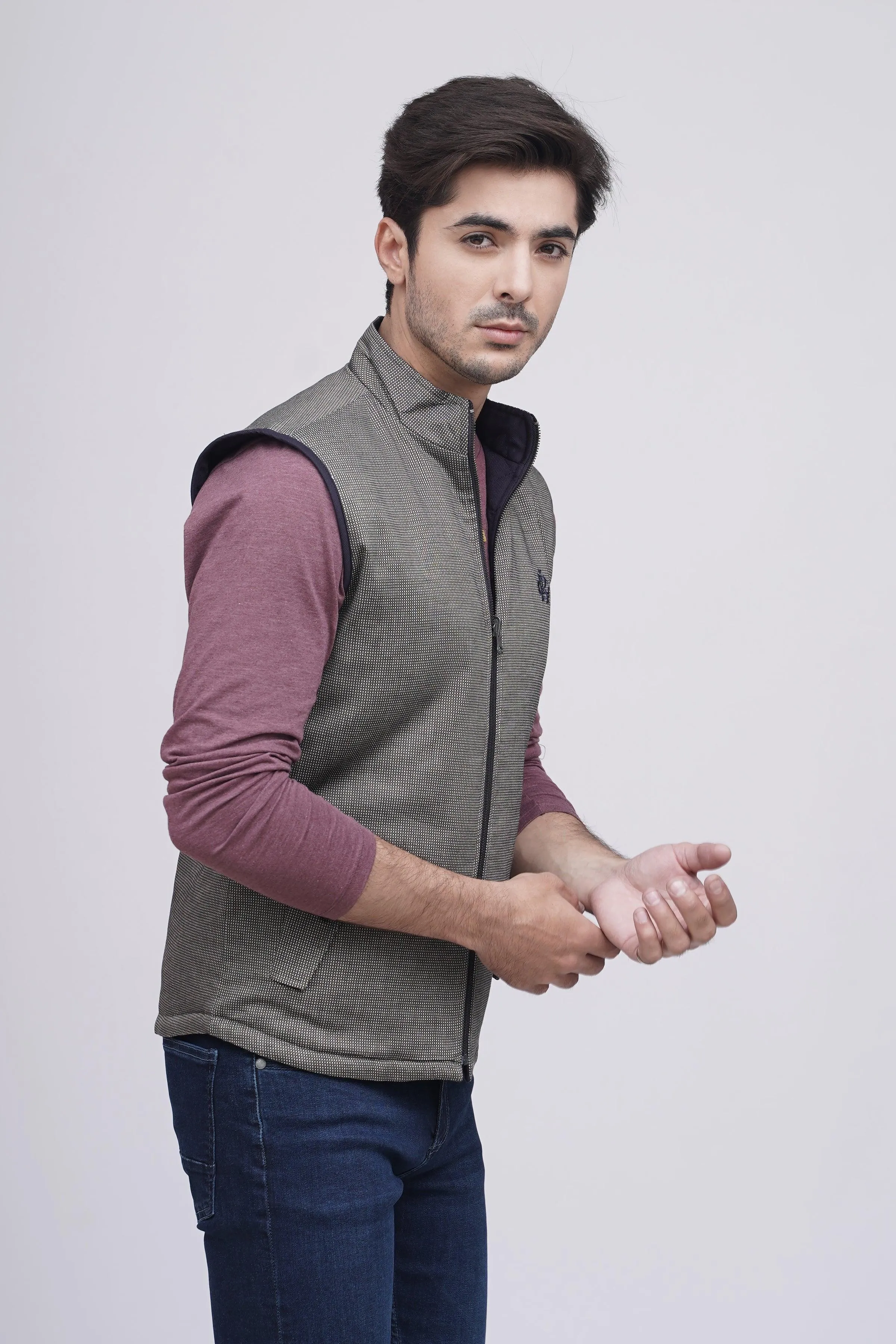 REVERSIBLE JACKET S/L BROWN WHITE