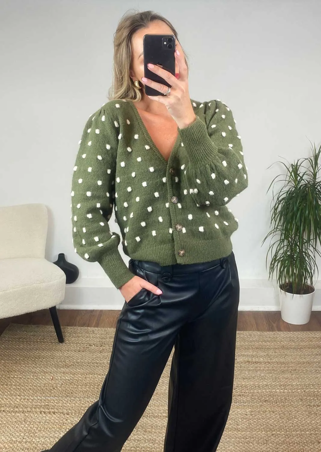 Sigrid Dotty Cardigan in Khaki