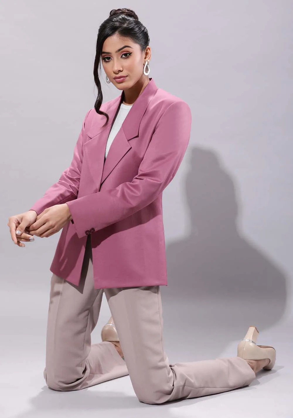 Women pink/mauve single button blazer